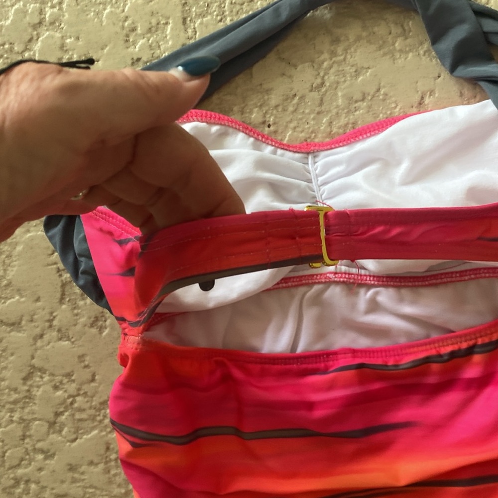 Athena Gorgeous Swim One Piece pink and gray striped size 6 - Picture 4 of 5